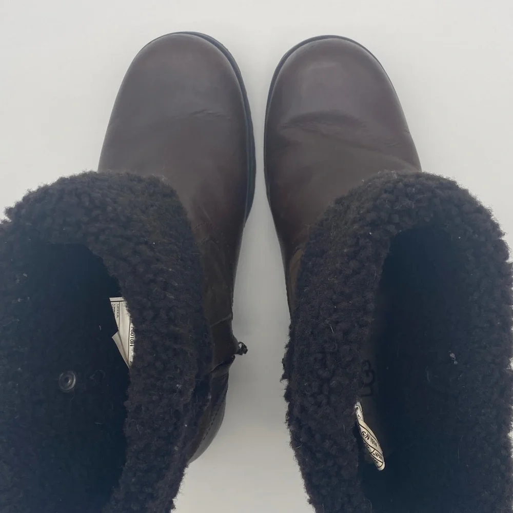 UGG Bellevue Dark Brown Sheepskin Winter Boots with Shearling Cuff